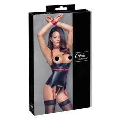   Cottelli Bondage - blizgi liemenėlė atvira krūtine su antkakliu - juoda - M
