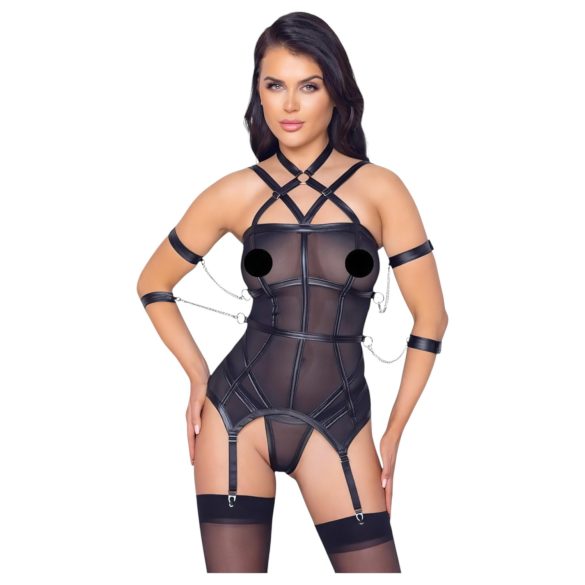 Cottelli Bondage - juodasis komplektas su diržais ir apyrankėmis - L