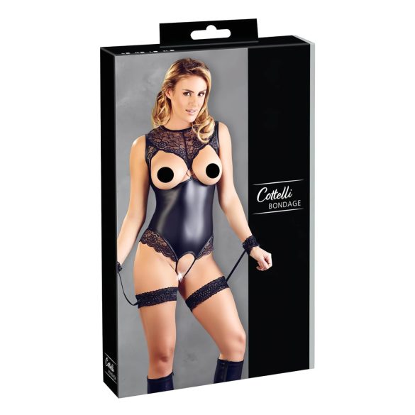 Cottelli Bondage - atviras kūnas ir rankų antrankiai (juodi) - L