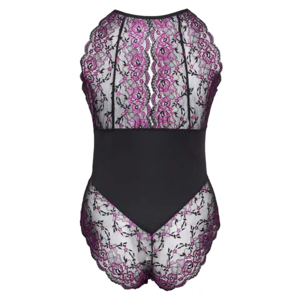 Cottelli Plus Size - kūno kostiumas - gėlėtas raštas - juoda/violetinė