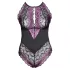 Cottelli Plus Size - kūno kostiumas - gėlėtas raštas - juoda/violetinė - 2XL