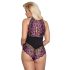 Cottelli Plus Size - gėlių kūno kostiumas (juoda-violetinė) - 3XL