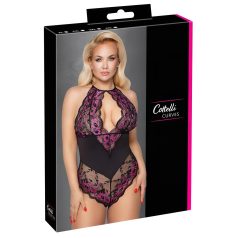   Cottelli Plus Size - kūno kostiumas - gėlėtas raštas - juoda/violetinė - 4XL