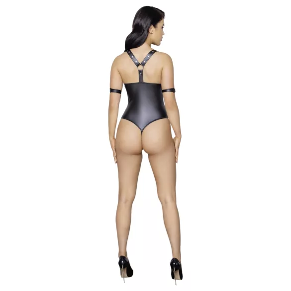 Cottelli Bondage - atvira blizgi bodis su žiedais - juoda - XL