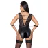 Cottelli Bondage - moteriškas nėriniuotas body su apykakle - juodas