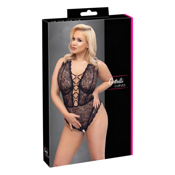 Cottelli Curves Plus Size - permatomas raštuotas bodis - juodas