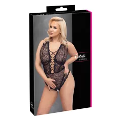   Cottelli Curves Plus Size - permatomas raštuotas bodis - juodas - 90D/XL