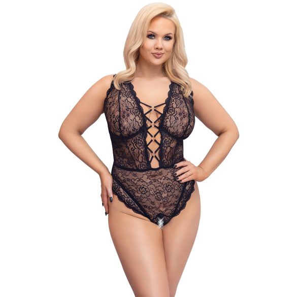 Cottelli Curves Plus Size - permatomas raštuotas bodis - juodas - 90D/XL