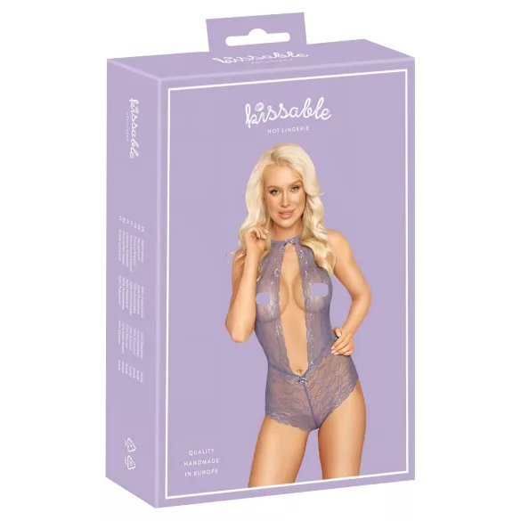 Kissable - nėriniuotas kūno kostiumas su kaklo dirželiu - violetinis - L/XL