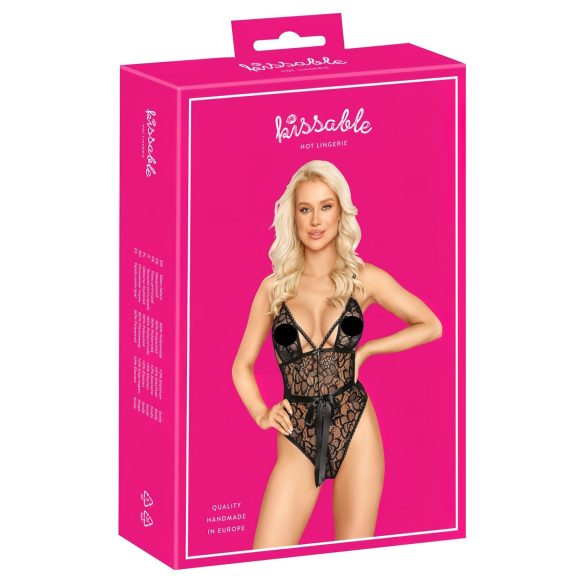 Bučiuotina - nėriniuotas kūnas (juoda) - L/XL