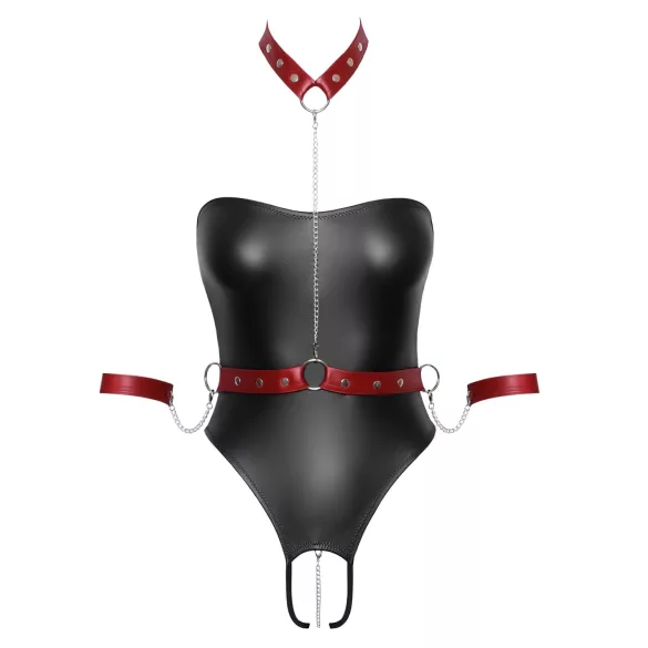 Cottelli Bondage - blizgus bodis su rankų ir kaklo suvaržymais (juodas)