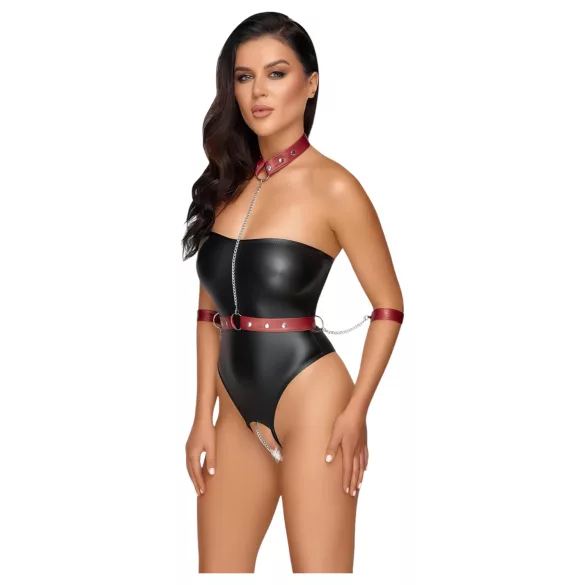 Cottelli Bondage - blizgus bodis su rankų ir kaklo suvaržymais (juodas) - L