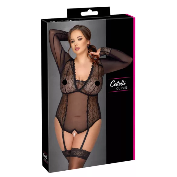 Cottelli Curves - permatomas bodis (juodas) - 2XL