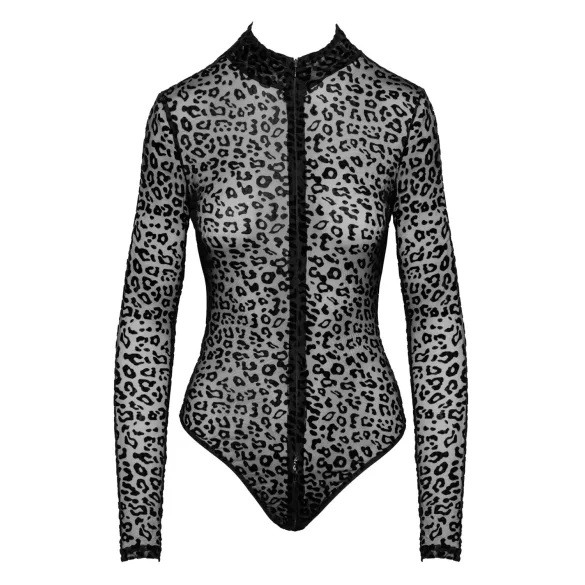 Noir - leopardo rašto, ilgomis rankovėmis bodis (juodas)