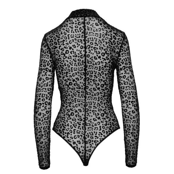 Noir - leopardo rašto, ilgomis rankovėmis bodis (juodas) - M