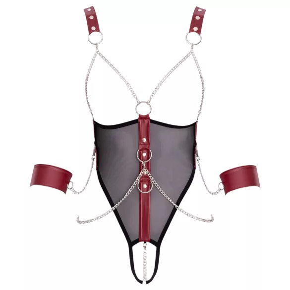 Cottelli Bondage - atvira bodis su dirželiais ir grandinėle - juodas - M