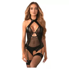   Obsessive Dominna - moteriškas permatomas blizgus bodis - juoda - L/XL