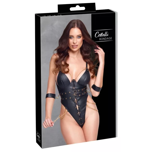 Cottelli - grandinėlėmis puoštas bondage bodis (juodas)