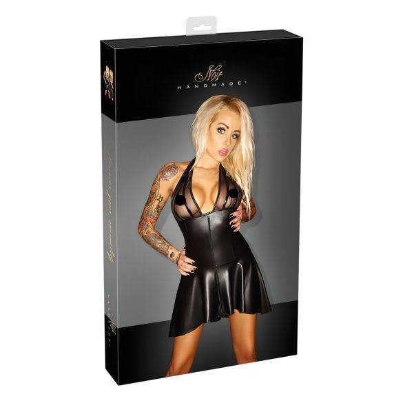 Noir - klostuotas suknelė, permatoma viršutinė dalis, su kaklo dirželiu (juoda) - XL