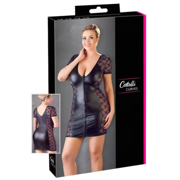Cottelli Plus Size - naktinukai su kaspinu ir nėriniais - juodi - 2XL