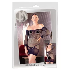   Mandy Mystery - juodo tinklinio suknelė su gėle ir stringais (S-L)