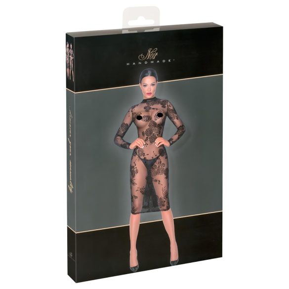 Noir - permatomas, gėlėtas ilgų rankovių suknelė (juoda)