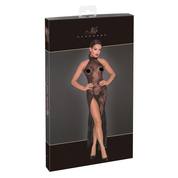 Noir - permatoma ilga suknelė su gėlių raštu - juoda