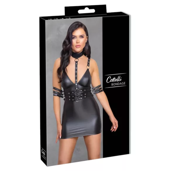 Cottelli Bondage - blizgi mini suknelė su apykakle - juoda - M