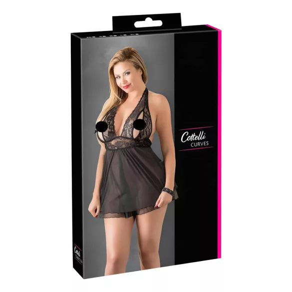 Cottelli Plus Size - naktinukai su nėriniais - juodi - platus modelis