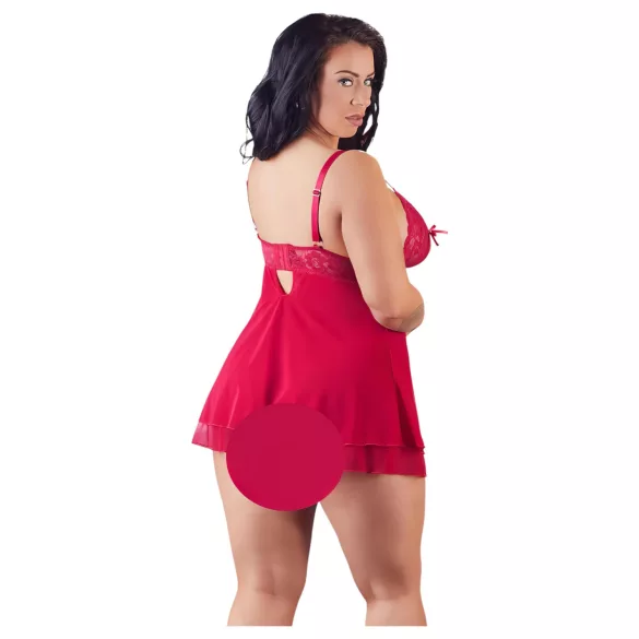 Cottelli Plus Size - nėriniuotas laisvas babydoll naktinukai - raudoni