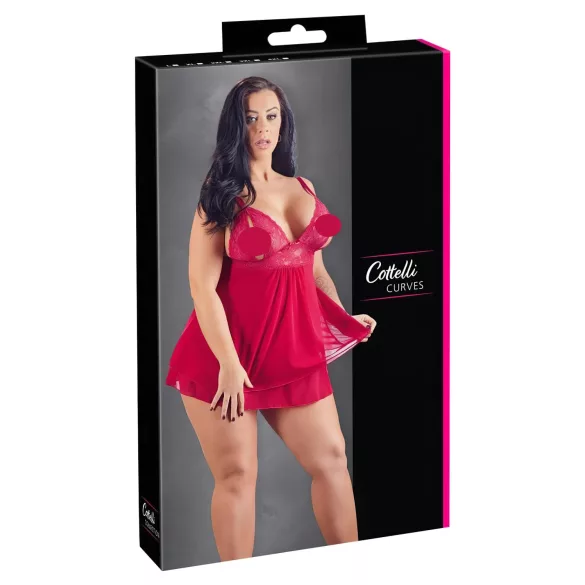 Cottelli Plus Size - nėriniuotas laisvas babydoll naktinukai - raudoni - XL