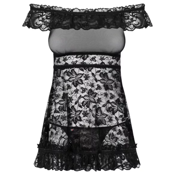 Obsessive - babydoll naktinukai su raukiniais ir stringai - juoda