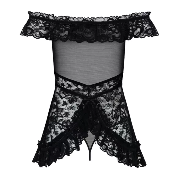 Obsessive - babydoll naktinukai su raukiniais ir stringai - juoda