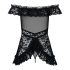 Obsessive Flores - raukinuotasis babydoll ir stringai (juoda)