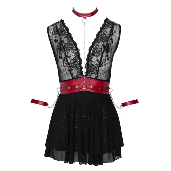 Cottelli Bondage - nėriniuota juoda babydoll su dirželiu - M