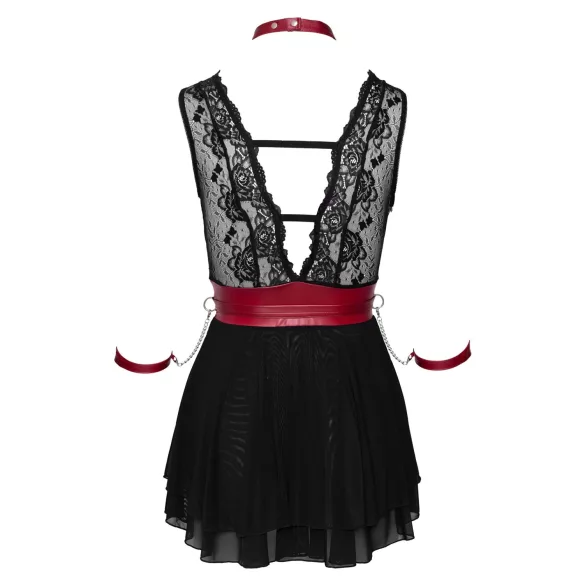 Cottelli Bondage - nėriniuota juoda babydoll su dirželiu - L