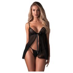   Obsessive Blomentis - nėriniuotas babydoll rinkinys - juodas - M/L