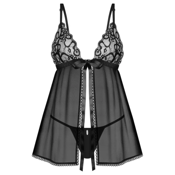 Obsessive Blomentis - nėriniuotas babydoll rinkinys - juodas