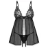Obsessive Blomentis - nėriniuotas babydoll rinkinys - juodas
