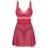 Obsessive Cupide Desir - permatomas nėriniu naktinukų komplektas (raudonas) - L/XL