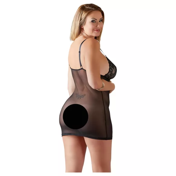 Cottelli Plus Size - naktinukai didesniems dydžiams - permatomi nėriniai - juodi - 3XL