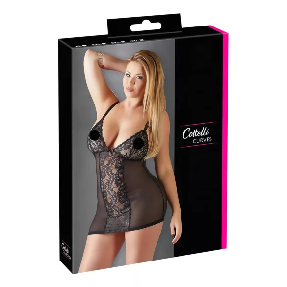Cottelli Plus Size - naktinukai didesniems dydžiams - permatomi nėriniai - juodi - 4XL