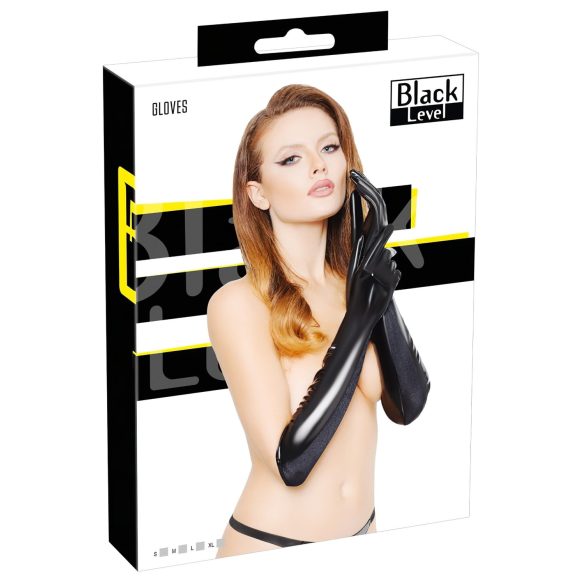 Blizgus juodo lygio lateksas pirštinės - XL