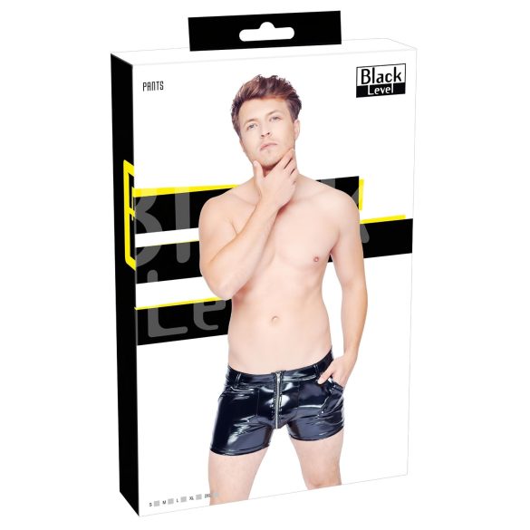 Black Level - vyriški lakuoti šortai su šoninėmis kišenėmis (juodi) - 2XL
