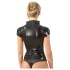 Latex užsegama trumpų rankovių moteriška palaidinė (juoda) - S