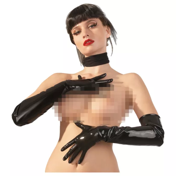 LATEX - ilgos unisex pirštinės - juodos - XL