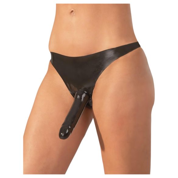 LATEX - apatiniai su išoriniu dildo - juodi (S-L)