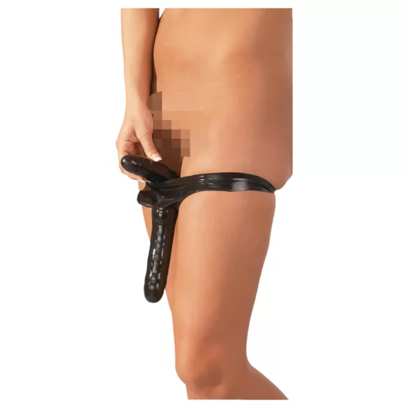 Lateksiniai apatiniai su išoriniu ir vidiniu dildo (juodi, S-L)