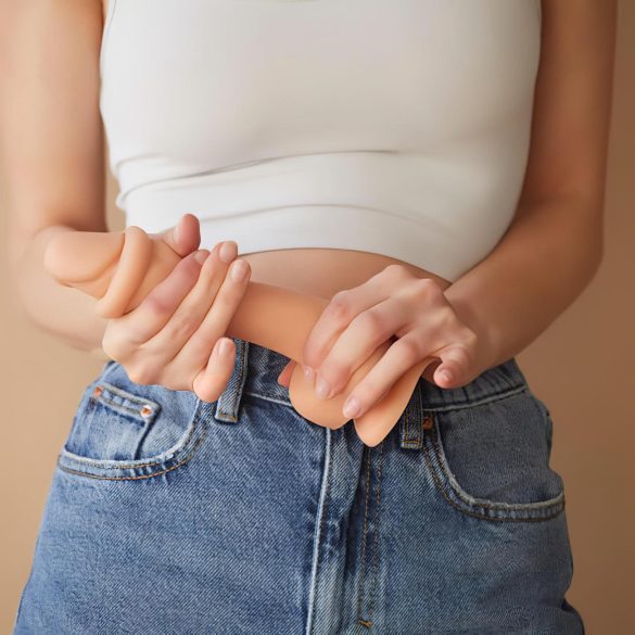 Strap-on-me M - dvigubas dildo su siurbtuku - natūralios spalvos