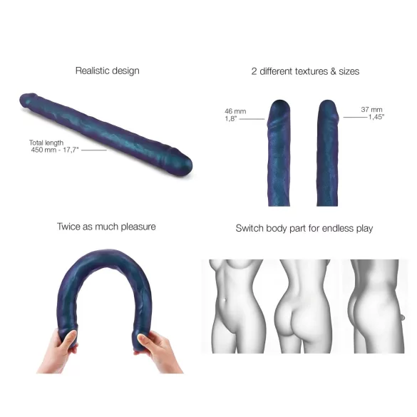 Strap-on-me - dvigubas dildo - metalo mėlyna